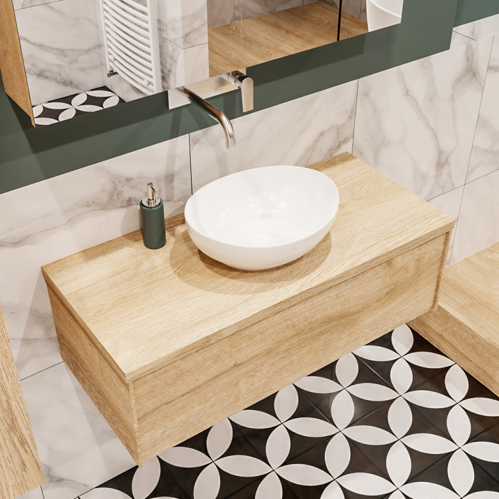 MONDIAZ LUSH 100cm mueble de baño Washed Oak 1 cajón lavabo BARCO Centro sin orificio 1 MONDIAZ LUSH 100cm mueble de baño Washed Oak 1 cajón lavabo BARCO Centro sin orificio