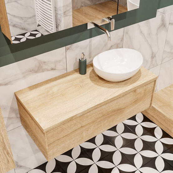 MONDIAZ LUSH 100cm mueble de baño Washed Oak 1 cajón lavabo BARCO Derecho sin orificio