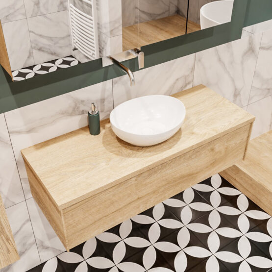 MONDIAZ LUSH 120cm mueble de baño Washed Oak 1 cajón lavabo BARCO Centro sin orificio