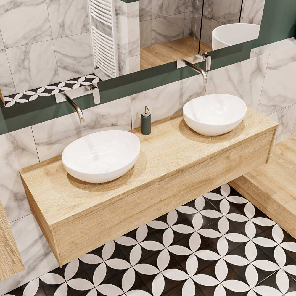 MONDIAZ LUSH 150cm mueble de baño Washed Oak 1 cajón lavabo BARCO Doble sin orificio 1 MONDIAZ LUSH 150cm mueble de baño Washed Oak 1 cajón lavabo BARCO Doble sin orificio