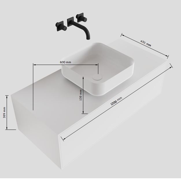 MONDIAZ LAGOM 120cm mueble de baño solid surface Talc 1 cajón BINX Centro 1 orificio 5 MONDIAZ LAGOM 120cm mueble de baño solid surface Talc 1 cajón BINX Centro 1 orificio - Imagen 5