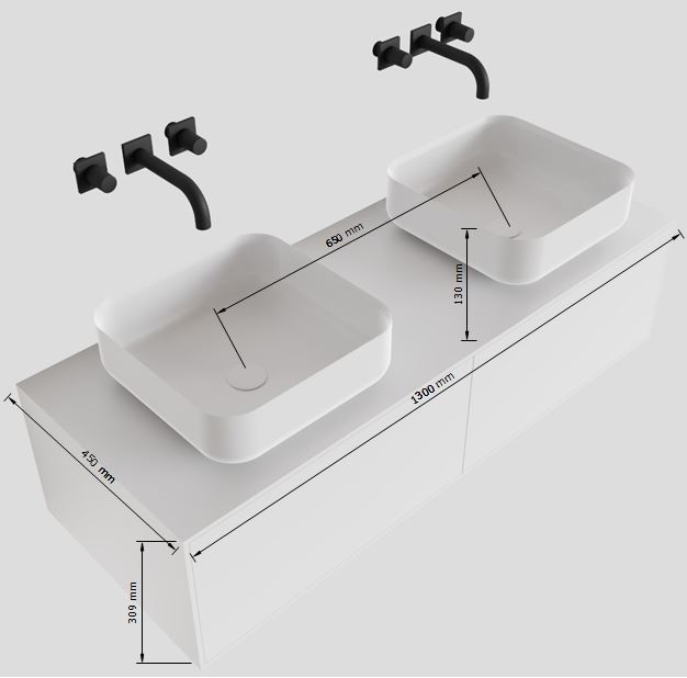 MONDIAZ LAGOM 130cm mueble de baño solid surface Urban 2 cajones BINX Doble sin orificio 4 MONDIAZ LAGOM 130cm mueble de baño solid surface Urban 2 cajones BINX Doble sin orificio - Imagen 4
