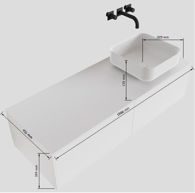 MONDIAZ LAGOM 130cm mueble de baño solid surface Talc 2 cajones BINX Derecho 1 orificio 5 MONDIAZ LAGOM 130cm mueble de baño solid surface Talc 2 cajones BINX Derecho 1 orificio - Imagen 5