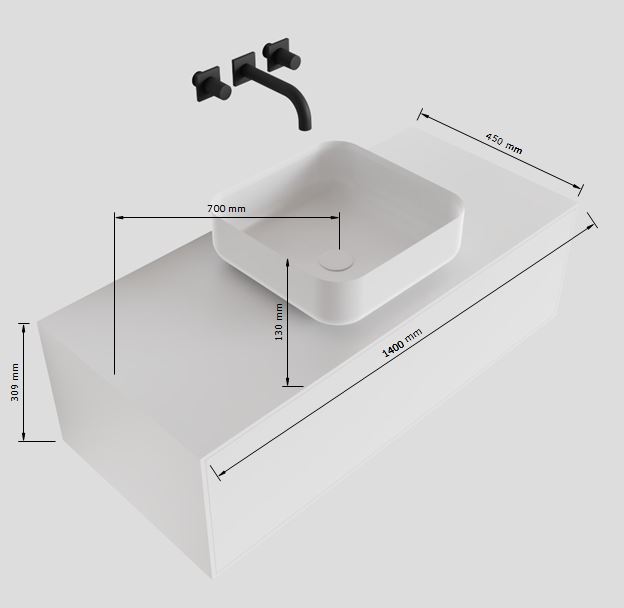 MONDIAZ LAGOM 140cm mueble de baño solid surface Talc 1 cajón BINX Centro sin orificio 5 MONDIAZ LAGOM 140cm mueble de baño solid surface Talc 1 cajón BINX Centro sin orificio - Imagen 5