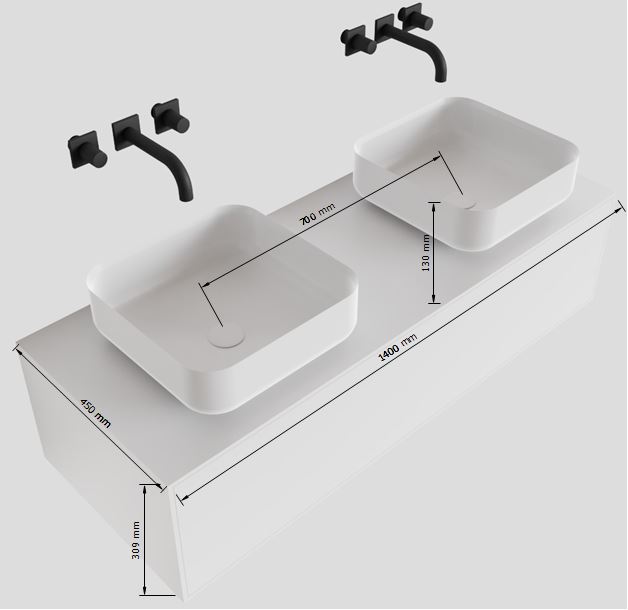MONDIAZ LAGOM 140cm mueble de baño solid surface Talc 1 cajón BINX Doble sin orificio 5 MONDIAZ LAGOM 140cm mueble de baño solid surface Talc 1 cajón BINX Doble sin orificio - Imagen 5