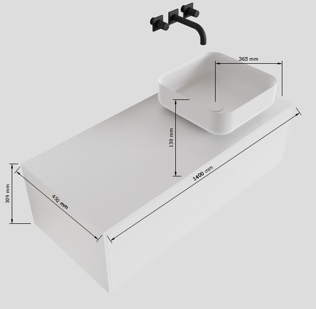 MONDIAZ LAGOM 140cm mueble de baño solid surface Talc 1 cajón BINX Derecho 1 orificio 5 MONDIAZ LAGOM 140cm mueble de baño solid surface Talc 1 cajón BINX Derecho 1 orificio - Imagen 5