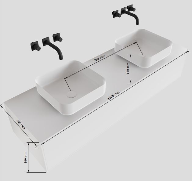 MONDIAZ LAGOM 150cm mueble de baño solid surface Urban 1 cajón BINX Doble sin orificio 4 MONDIAZ LAGOM 150cm mueble de baño solid surface Urban 1 cajón BINX Doble sin orificio - Imagen 4