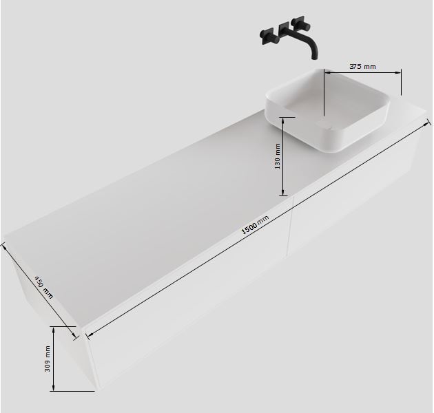 MONDIAZ LAGOM 150cm mueble de baño solid surface Talc 2 cajones BINX Derecho 1 orificio 5 MONDIAZ LAGOM 150cm mueble de baño solid surface Talc 2 cajones BINX Derecho 1 orificio - Imagen 5