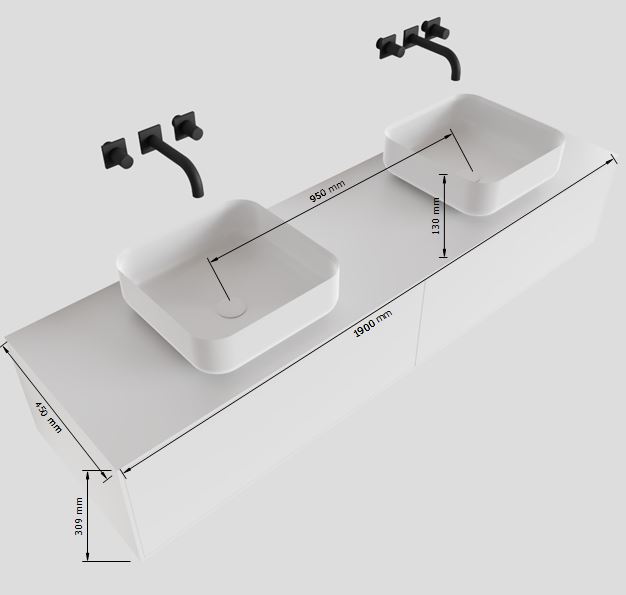 MONDIAZ LAGOM 190cm mueble de baño solid surface Talc 2 cajones BINX Doble 2 orificios 5 MONDIAZ LAGOM 190cm mueble de baño solid surface Talc 2 cajones BINX Doble 2 orificios - Imagen 5