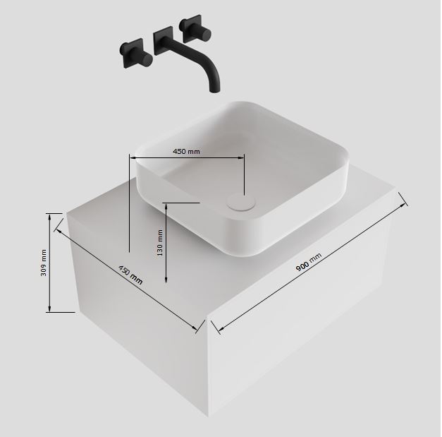 MONDIAZ LAGOM 90cm mueble de baño solid surface Talc 1 cajón BINX Centro 1 orificio 5 MONDIAZ LAGOM 90cm mueble de baño solid surface Talc 1 cajón BINX Centro 1 orificio - Imagen 5