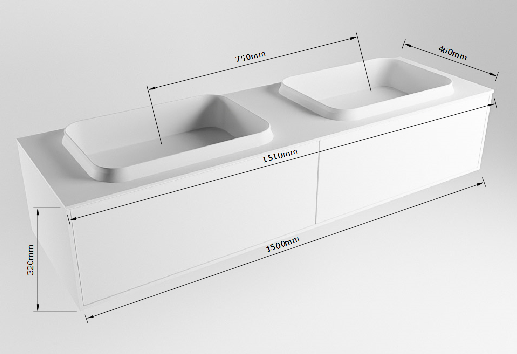 MONDIAZ ERIN 150cm mueble de baño color Ocher 2 cajones. Lavabo RIDGE Doble sin orificio color Talc. 7 MONDIAZ ERIN 150cm mueble de baño color Ocher 2 cajones. Lavabo RIDGE Doble sin orificio color Talc. - Imagen 7