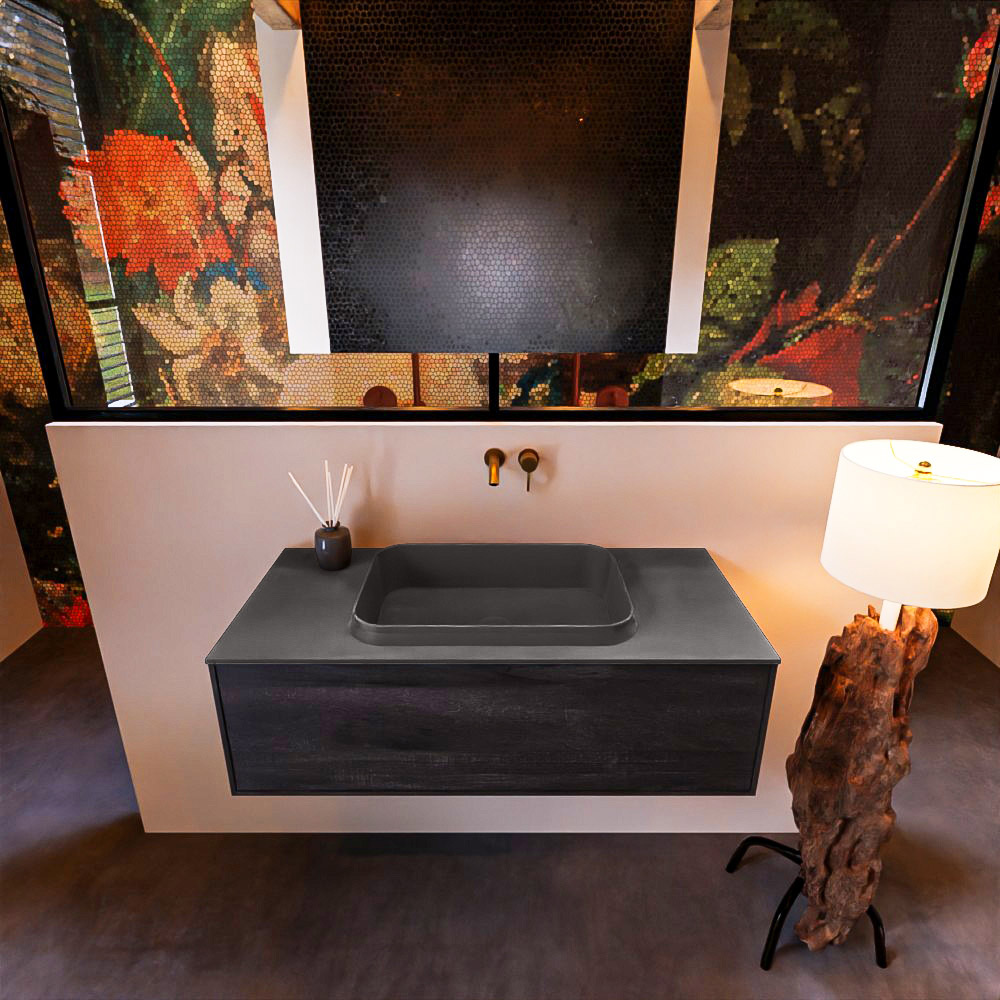 MONDIAZ ERIN 100cm mueble de baño color Antracite 1 cajón. Lavabo RIDGE Centro sin orificio color Dark Grey. 3 MONDIAZ ERIN 100cm mueble de baño color Antracite 1 cajón. Lavabo RIDGE Centro sin orificio color Dark Grey. - Imagen 3