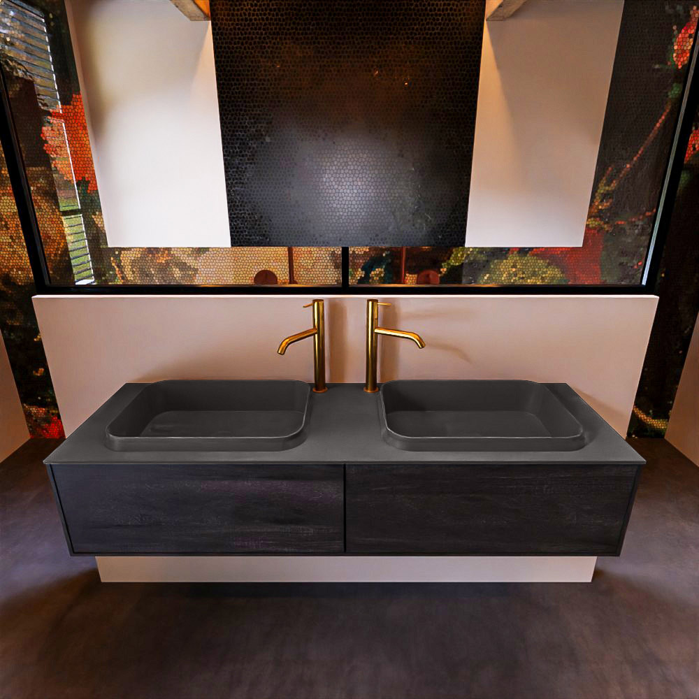 MONDIAZ ERIN 150cm mueble de baño color Antracite 2 cajones. Lavabo RIDGE Doble 2 orificios color Dark Grey. 3 MONDIAZ ERIN 150cm mueble de baño color Antracite 2 cajones. Lavabo RIDGE Doble 2 orificios color Dark Grey. - Imagen 3