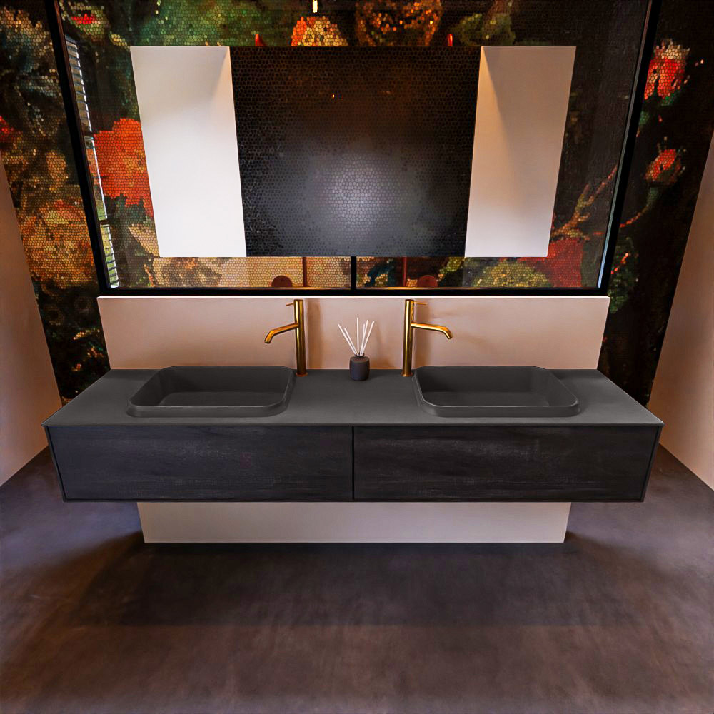MONDIAZ ERIN 200cm mueble de baño color Antracite 2 cajones. Lavabo RIDGE Doble 2 orificios color Dark Grey. 3 MONDIAZ ERIN 200cm mueble de baño color Antracite 2 cajones. Lavabo RIDGE Doble 2 orificios color Dark Grey. - Imagen 3