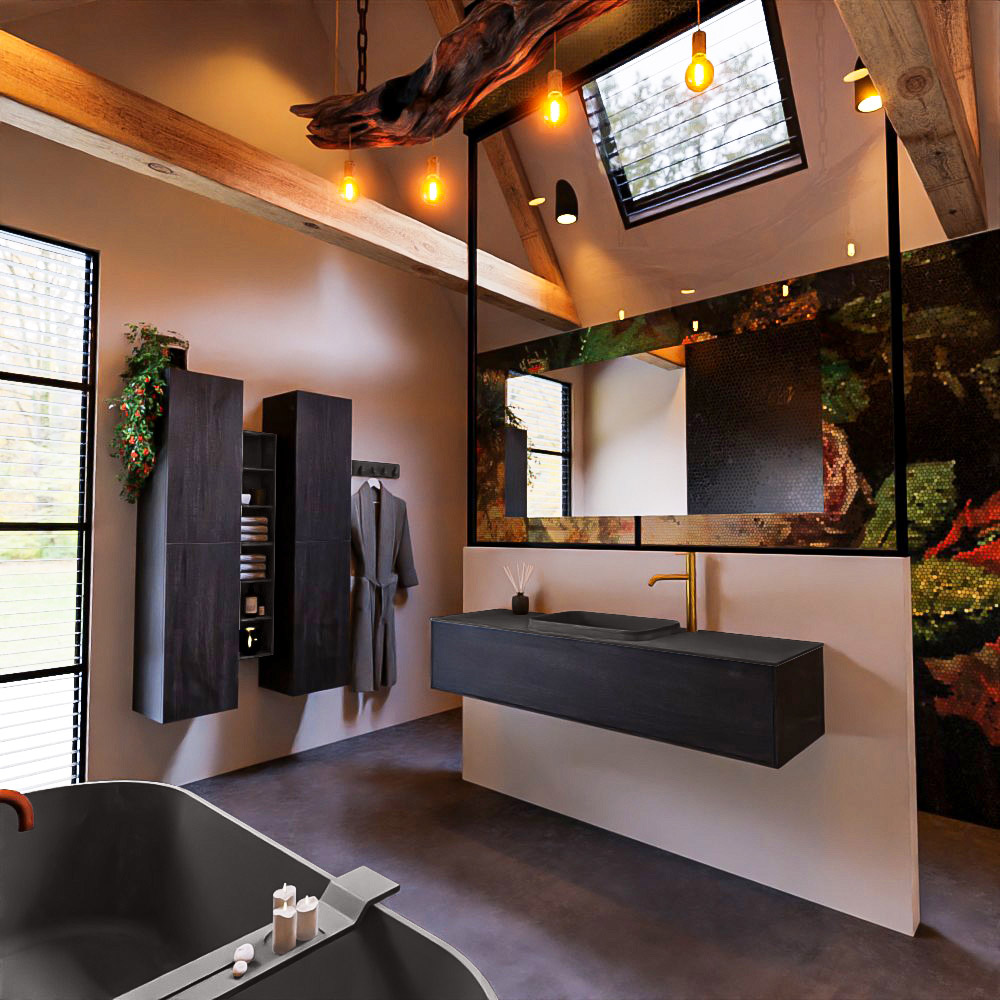 MONDIAZ ERIN 150cm mueble de baño color Antracite 1 cajón. Lavabo RIDGE Centro 1 orificio color Dark Grey. 2 MONDIAZ ERIN 150cm mueble de baño color Antracite 1 cajón. Lavabo RIDGE Centro 1 orificio color Dark Grey. - Imagen 2