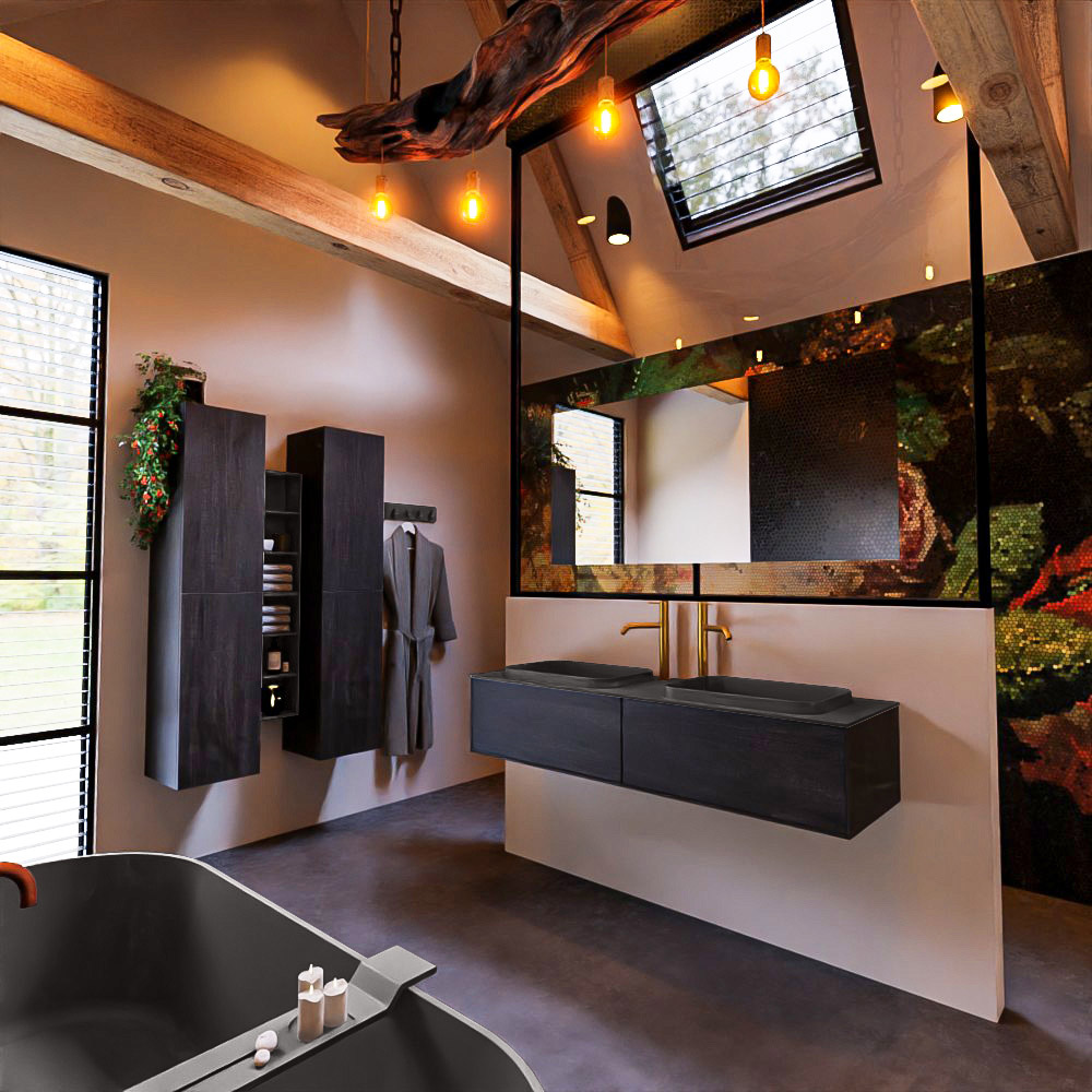MONDIAZ ERIN 150cm mueble de baño color Antracite 2 cajones. Lavabo RIDGE Doble 2 orificios color Dark Grey. 2 MONDIAZ ERIN 150cm mueble de baño color Antracite 2 cajones. Lavabo RIDGE Doble 2 orificios color Dark Grey. - Imagen 2