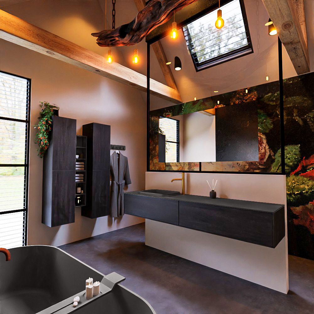 MONDIAZ ERIN 200cm mueble de baño color Antracite 2 cajones. Lavabo RIDGE Izquierda 1 orificio color Dark Grey. 2 MONDIAZ ERIN 200cm mueble de baño color Antracite 2 cajones. Lavabo RIDGE Izquierda 1 orificio color Dark Grey. - Imagen 2