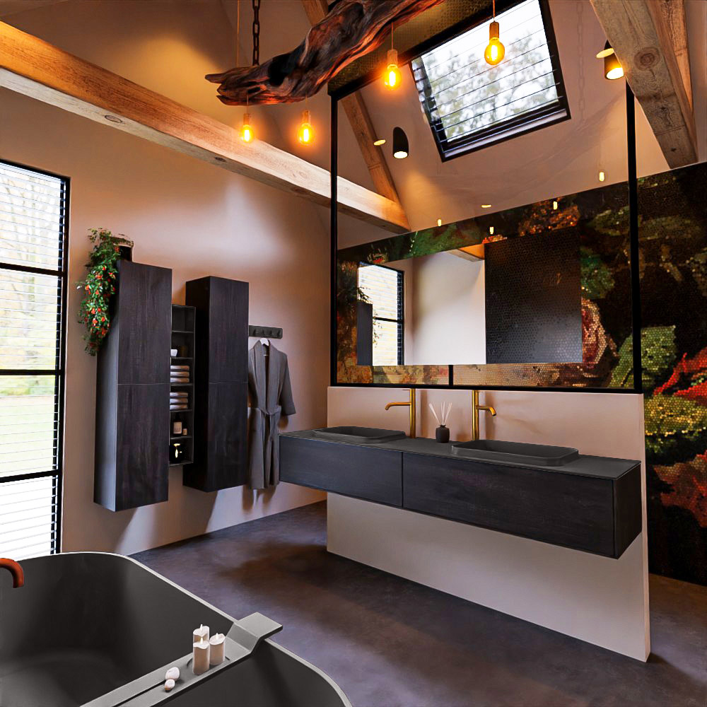 MONDIAZ ERIN 200cm mueble de baño color Antracite 2 cajones. Lavabo RIDGE Doble 2 orificios color Dark Grey. 2 MONDIAZ ERIN 200cm mueble de baño color Antracite 2 cajones. Lavabo RIDGE Doble 2 orificios color Dark Grey. - Imagen 2