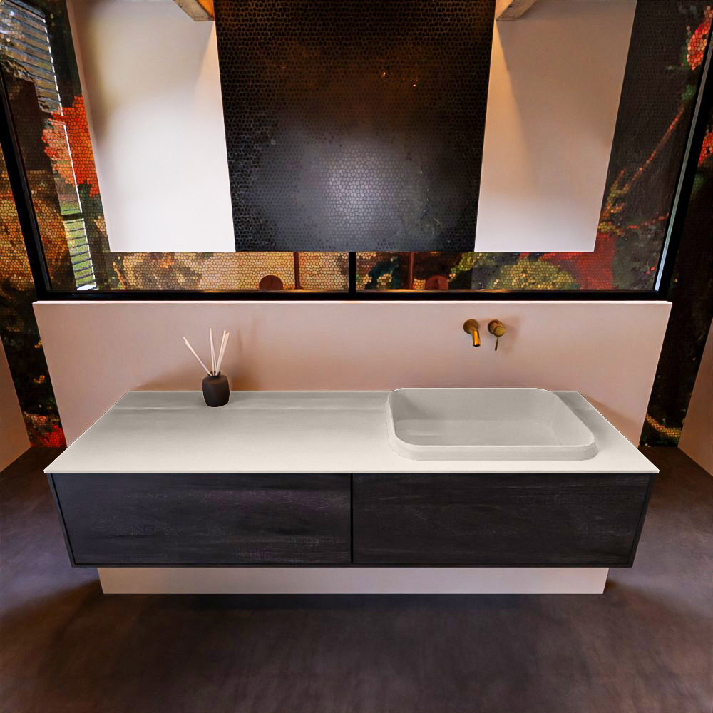 MONDIAZ ERIN 150cm mueble de baño color Antracite 2 cajones. Lavabo RIDGE Derecho sin orificio color Linen. 3 MONDIAZ ERIN 150cm mueble de baño color Antracite 2 cajones. Lavabo RIDGE Derecho sin orificio color Linen. - Imagen 3