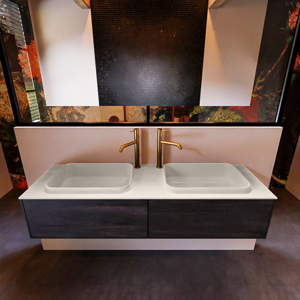 MONDIAZ ERIN 150cm mueble de baño color Antracite 2 cajones. Lavabo RIDGE Doble 2 orificios color Linen. 3 MONDIAZ ERIN 150cm mueble de baño color Antracite 2 cajones. Lavabo RIDGE Doble 2 orificios color Linen. - Imagen 3