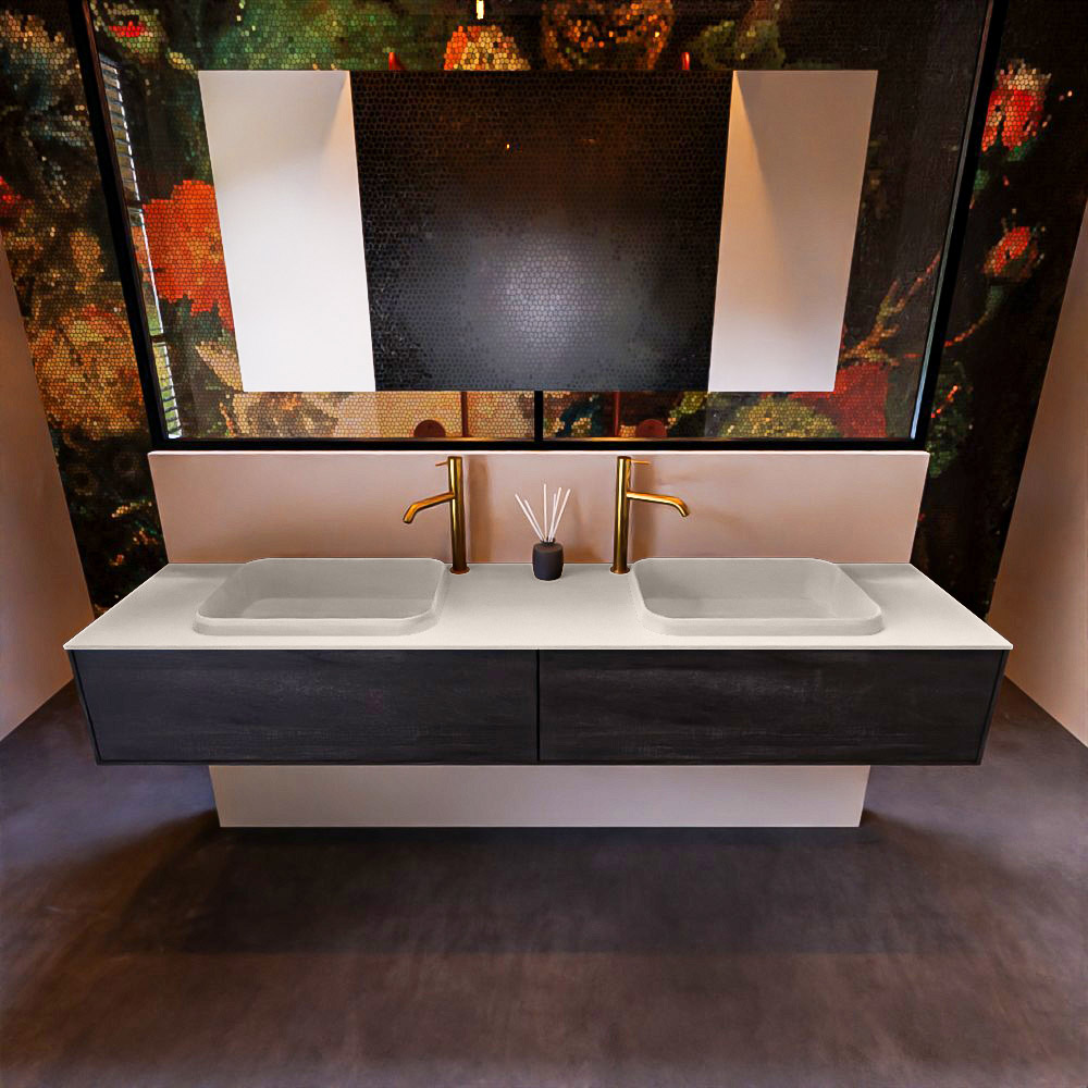 MONDIAZ ERIN 200cm mueble de baño color Antracite 2 cajones. Lavabo RIDGE Doble 2 orificios color Linen. 3 MONDIAZ ERIN 200cm mueble de baño color Antracite 2 cajones. Lavabo RIDGE Doble 2 orificios color Linen. - Imagen 3