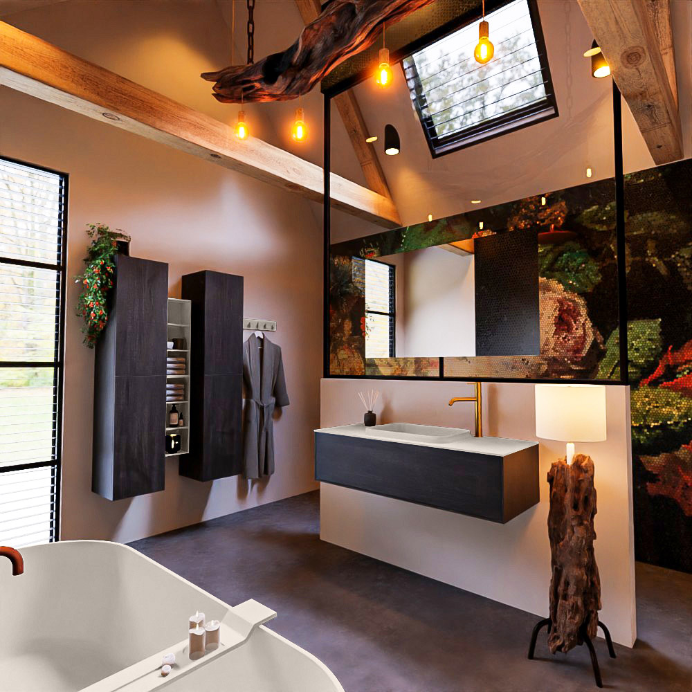MONDIAZ ERIN 120cm mueble de baño color Antracite 1 cajón. Lavabo RIDGE Centro 1 orificio color Linen. 2 MONDIAZ ERIN 120cm mueble de baño color Antracite 1 cajón. Lavabo RIDGE Centro 1 orificio color Linen. - Imagen 2