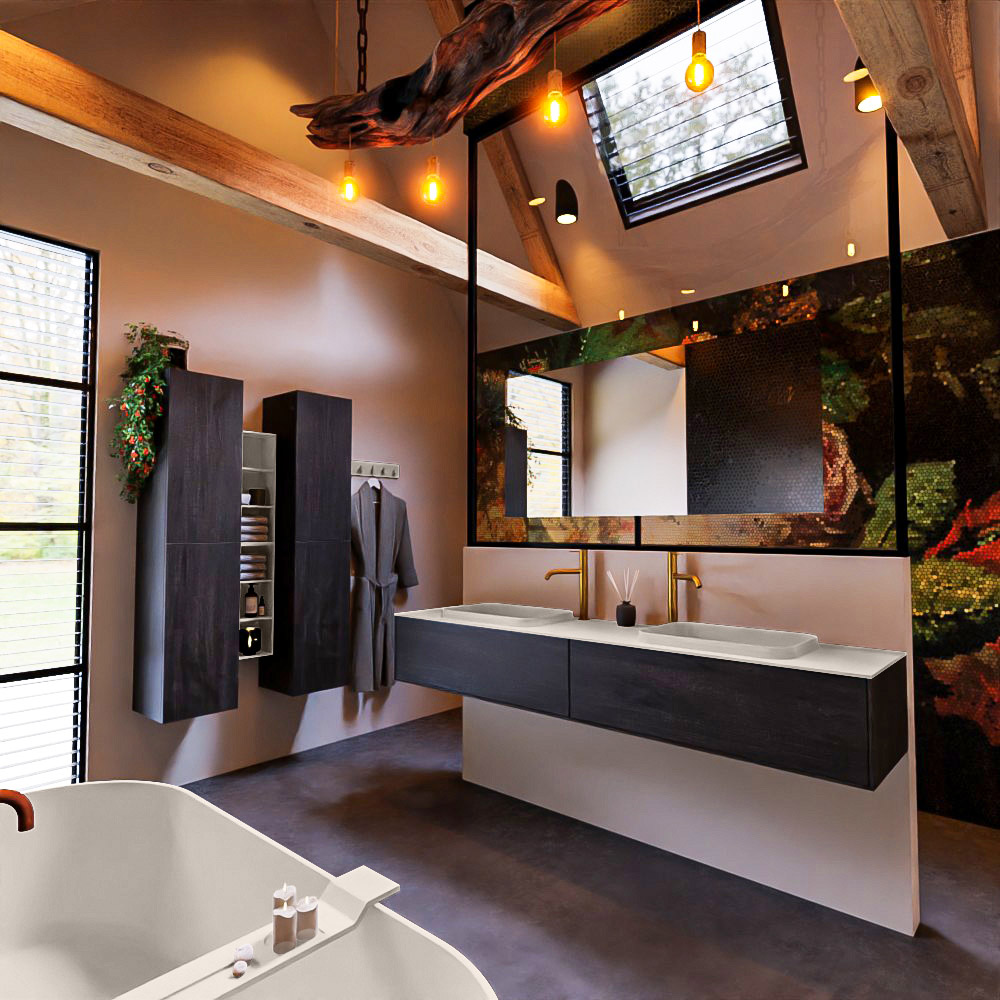 MONDIAZ ERIN 200cm mueble de baño color Antracite 2 cajones. Lavabo RIDGE Doble 2 orificios color Linen. 2 MONDIAZ ERIN 200cm mueble de baño color Antracite 2 cajones. Lavabo RIDGE Doble 2 orificios color Linen. - Imagen 2