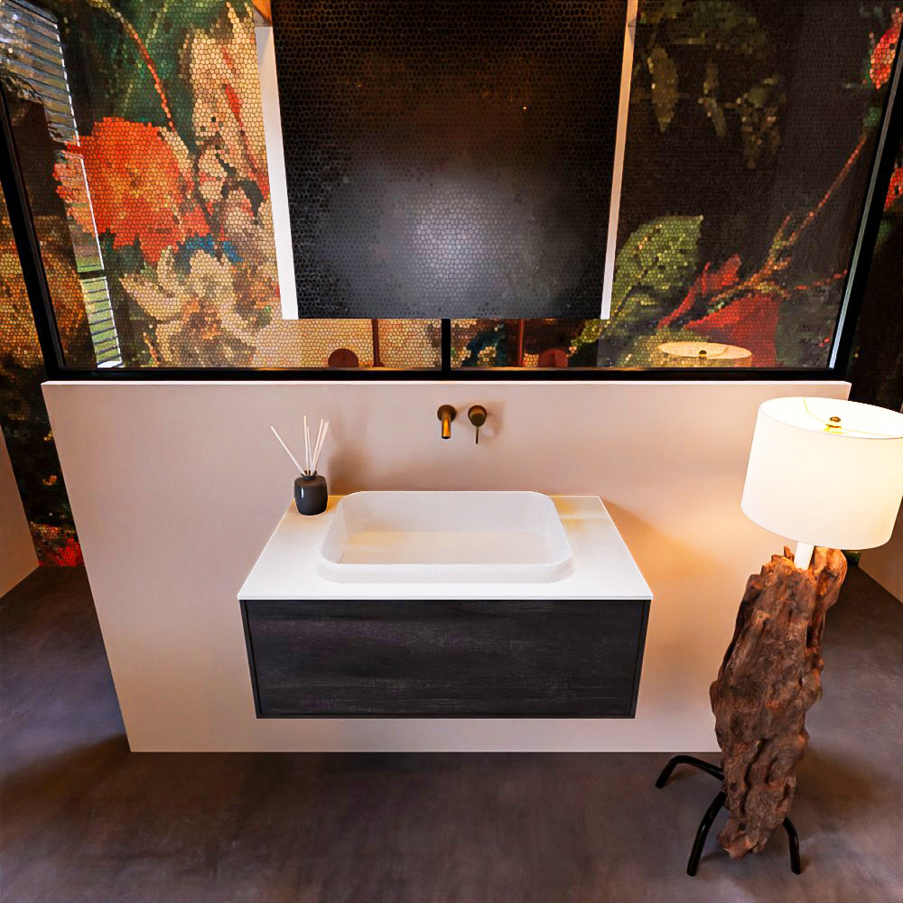 MONDIAZ ERIN 80cm mueble de baño color Antracite 1 cajón. Lavabo RIDGE Centro sin orificio color Talc. 3 MONDIAZ ERIN 80cm mueble de baño color Antracite 1 cajón. Lavabo RIDGE Centro sin orificio color Talc. - Imagen 3