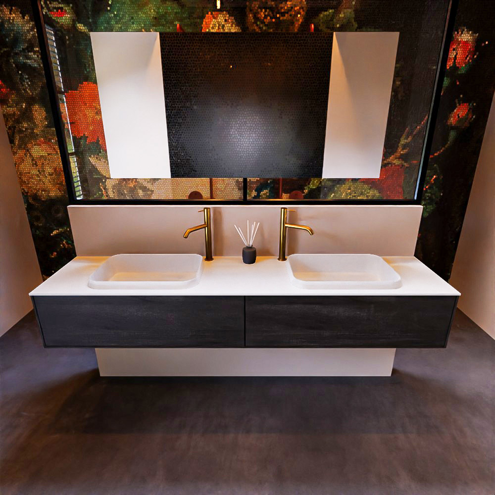 MONDIAZ ERIN 200cm mueble de baño color Antracite 2 cajones. Lavabo RIDGE Doble 2 orificios color Talc. 3 MONDIAZ ERIN 200cm mueble de baño color Antracite 2 cajones. Lavabo RIDGE Doble 2 orificios color Talc. - Imagen 3