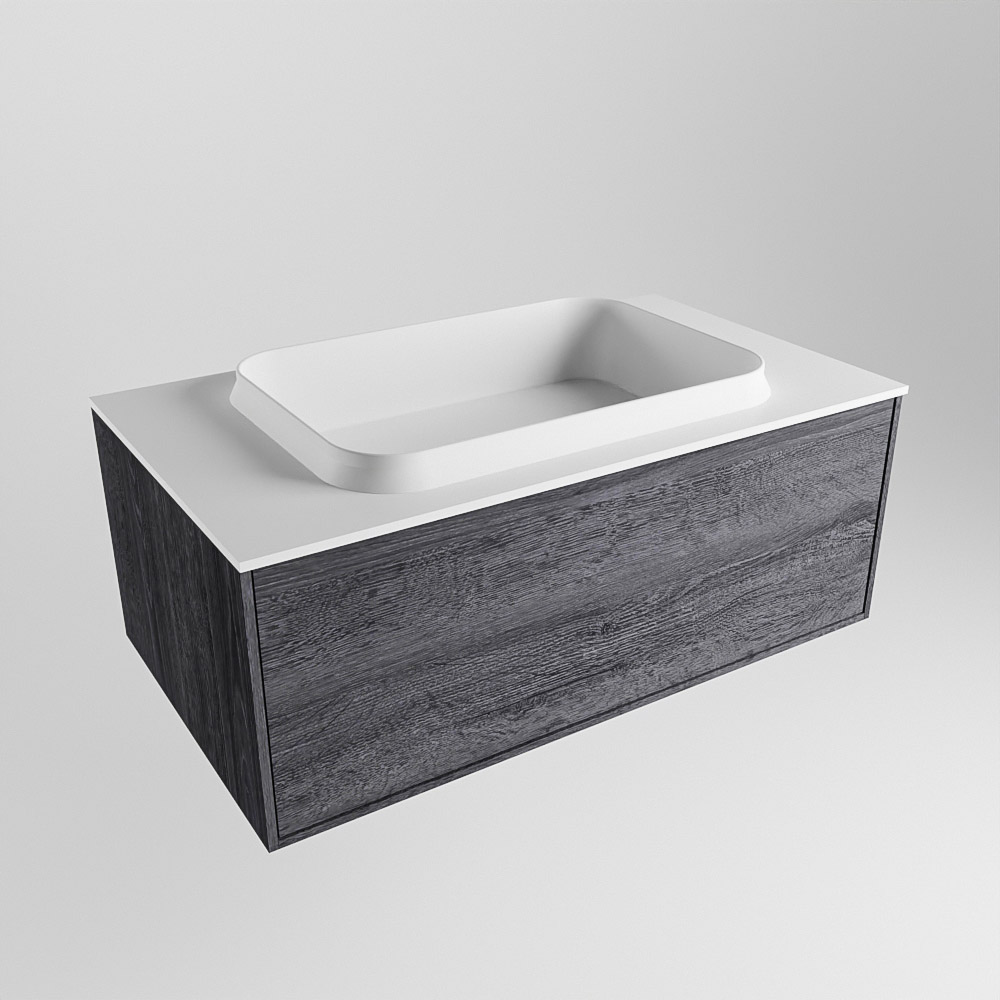 MONDIAZ ERIN 80cm mueble de baño color Antracite 1 cajón. Lavabo RIDGE Centro sin orificio color Talc. 4 MONDIAZ ERIN 80cm mueble de baño color Antracite 1 cajón. Lavabo RIDGE Centro sin orificio color Talc. - Imagen 4