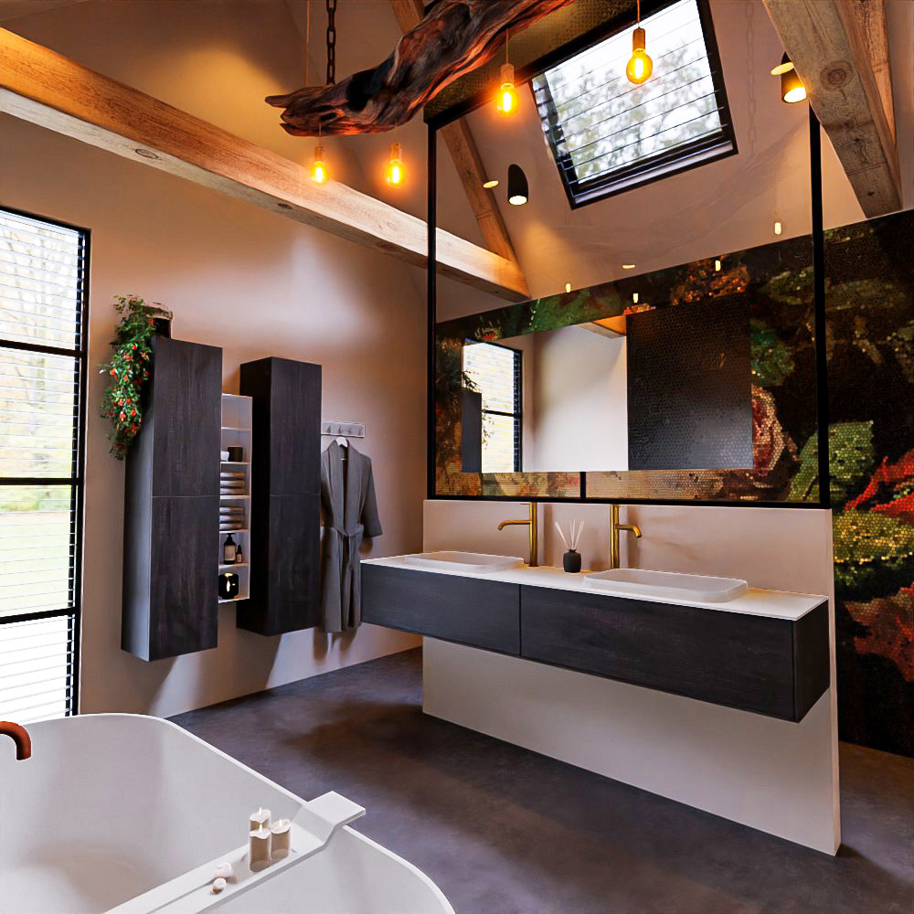 MONDIAZ ERIN 200cm mueble de baño color Antracite 2 cajones. Lavabo RIDGE Doble 2 orificios color Talc. 2 MONDIAZ ERIN 200cm mueble de baño color Antracite 2 cajones. Lavabo RIDGE Doble 2 orificios color Talc. - Imagen 2