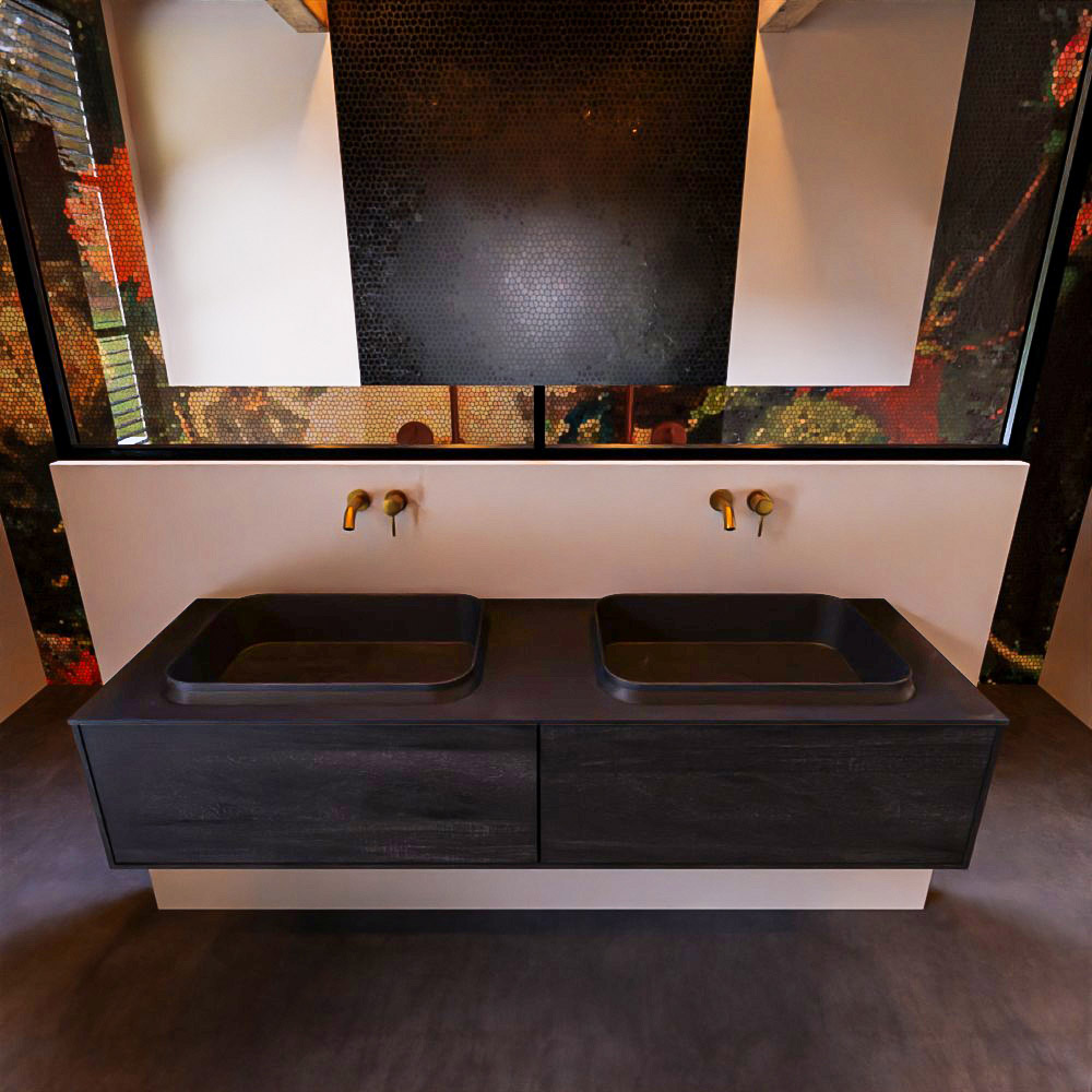 MONDIAZ ERIN 150cm mueble de baño color Antracite 2 cajones. Lavabo RIDGE Doble sin orificio color Urban. 3 MONDIAZ ERIN 150cm mueble de baño color Antracite 2 cajones. Lavabo RIDGE Doble sin orificio color Urban. - Imagen 3
