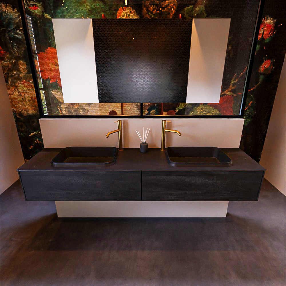 MONDIAZ ERIN 200cm mueble de baño color Antracite 2 cajones. Lavabo RIDGE Doble 2 orificios color Urban. 3 MONDIAZ ERIN 200cm mueble de baño color Antracite 2 cajones. Lavabo RIDGE Doble 2 orificios color Urban. - Imagen 3