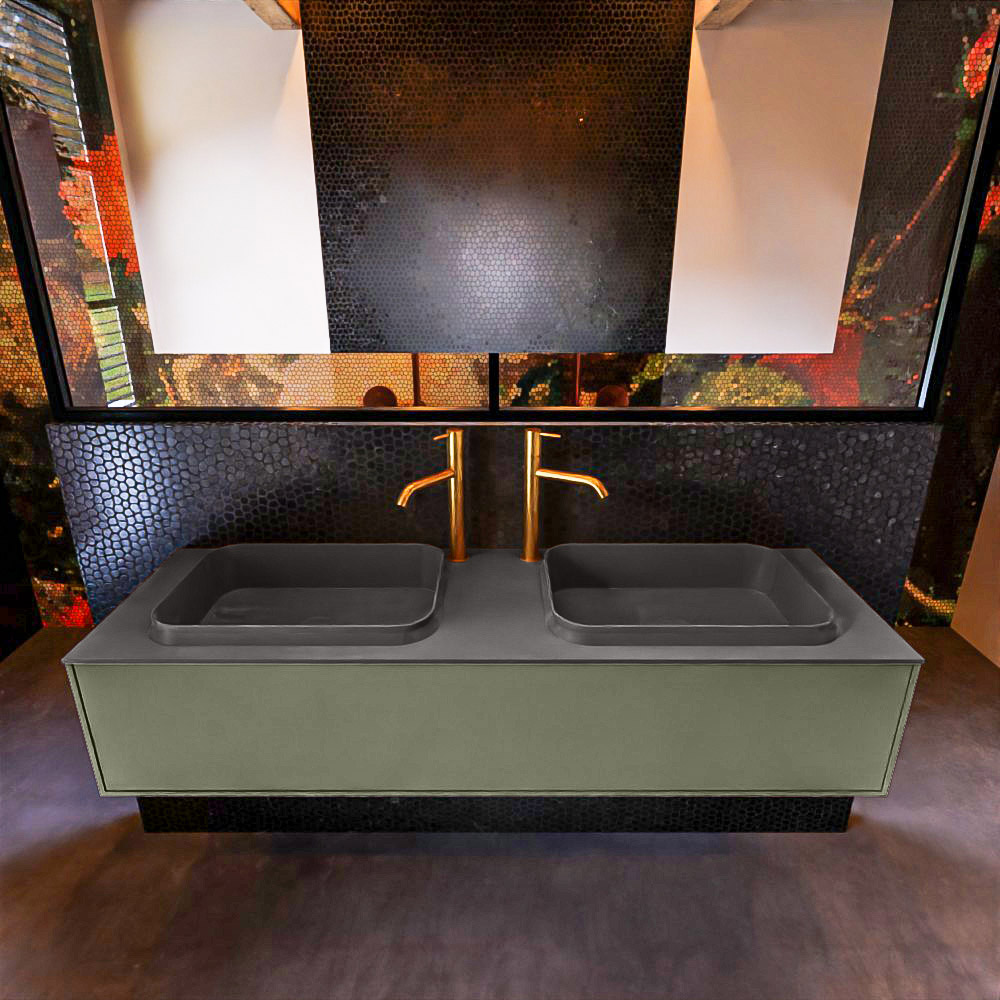 MONDIAZ ERIN 150cm mueble de baño color Army 1 cajón. Lavabo RIDGE Doble 2 orificios color Dark Grey. 3 MONDIAZ ERIN 150cm mueble de baño color Army 1 cajón. Lavabo RIDGE Doble 2 orificios color Dark Grey. - Imagen 3
