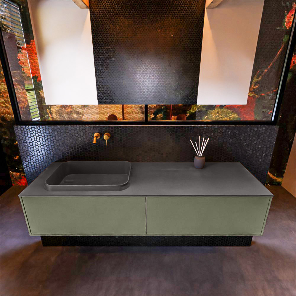 MONDIAZ ERIN 150cm mueble de baño color Army 2 cajones. Lavabo RIDGE Izquierda sin orificio color Dark Grey. 3 MONDIAZ ERIN 150cm mueble de baño color Army 2 cajones. Lavabo RIDGE Izquierda sin orificio color Dark Grey. - Imagen 3