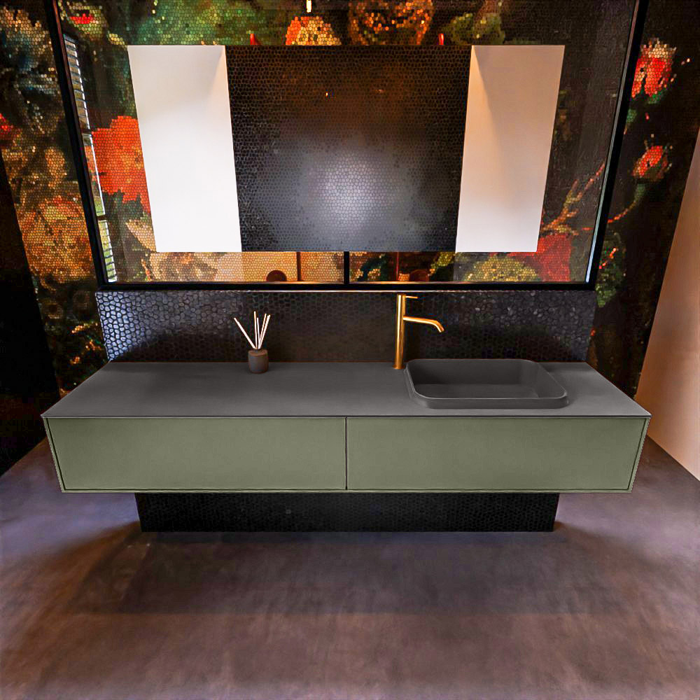 MONDIAZ ERIN 200cm mueble de baño color Army 2 cajones. Lavabo RIDGE Derecho 1 orificio color Dark Grey. 3 MONDIAZ ERIN 200cm mueble de baño color Army 2 cajones. Lavabo RIDGE Derecho 1 orificio color Dark Grey. - Imagen 3