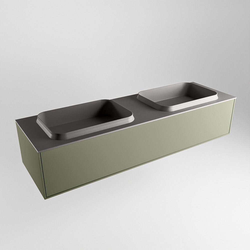 MONDIAZ ERIN 150cm mueble de baño color Army 1 cajón. Lavabo RIDGE Doble 2 orificios color Dark Grey. 4 MONDIAZ ERIN 150cm mueble de baño color Army 1 cajón. Lavabo RIDGE Doble 2 orificios color Dark Grey. - Imagen 4