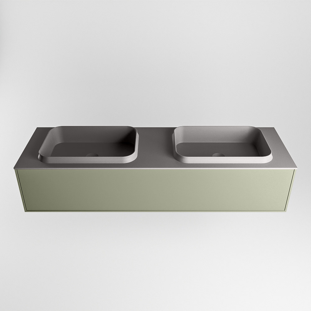 MONDIAZ ERIN 150cm mueble de baño color Army 1 cajón. Lavabo RIDGE Doble 2 orificios color Dark Grey. 5 MONDIAZ ERIN 150cm mueble de baño color Army 1 cajón. Lavabo RIDGE Doble 2 orificios color Dark Grey. - Imagen 5