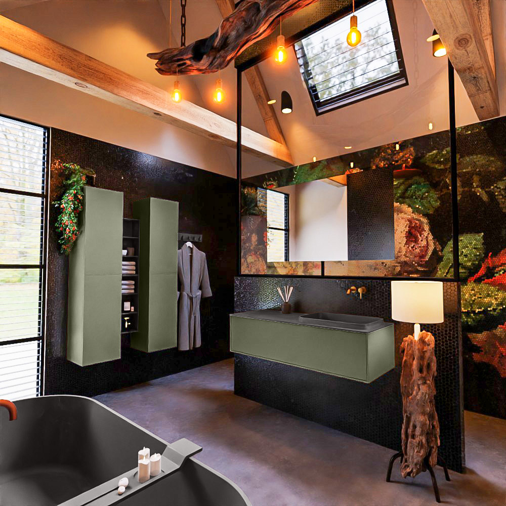 MONDIAZ ERIN 120cm mueble de baño color Army 1 cajón. Lavabo RIDGE Derecho sin orificio color Dark Grey. 2 MONDIAZ ERIN 120cm mueble de baño color Army 1 cajón. Lavabo RIDGE Derecho sin orificio color Dark Grey. - Imagen 2
