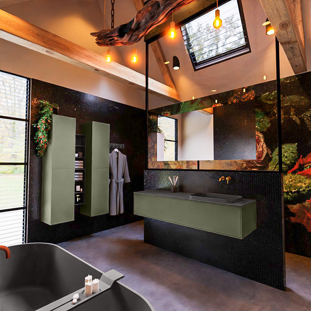 MONDIAZ ERIN 150cm mueble de baño color Army 1 cajón. Lavabo RIDGE Derecho sin orificio color Dark Grey. 2 MONDIAZ ERIN 150cm mueble de baño color Army 1 cajón. Lavabo RIDGE Derecho sin orificio color Dark Grey. - Imagen 2