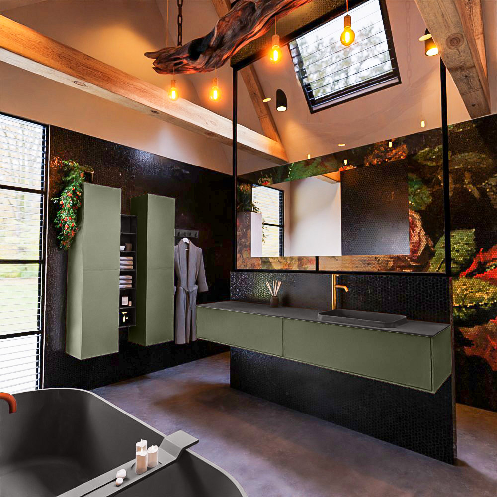 MONDIAZ ERIN 200cm mueble de baño color Army 2 cajones. Lavabo RIDGE Derecho 1 orificio color Dark Grey. 2 MONDIAZ ERIN 200cm mueble de baño color Army 2 cajones. Lavabo RIDGE Derecho 1 orificio color Dark Grey. - Imagen 2