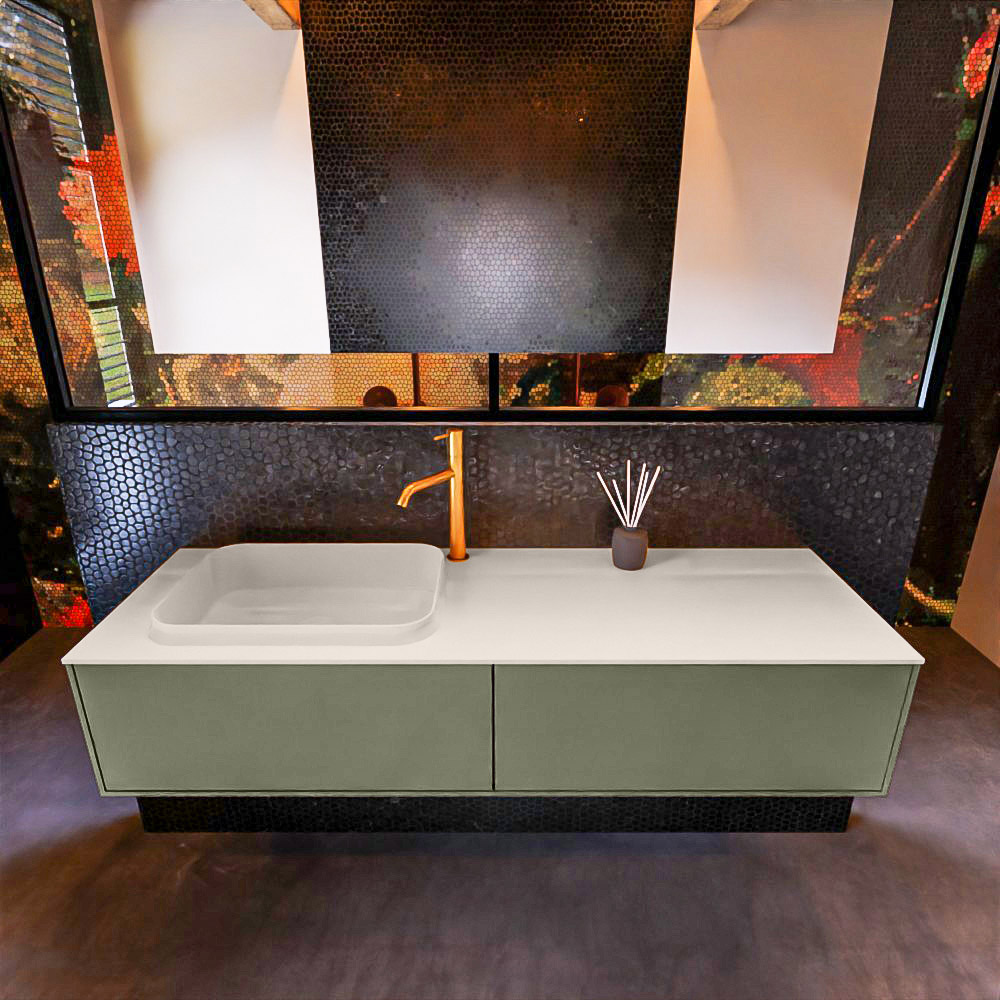 MONDIAZ ERIN 150cm mueble de baño color Army 2 cajones. Lavabo RIDGE Izquierda 1 orificio color Linen. 3 MONDIAZ ERIN 150cm mueble de baño color Army 2 cajones. Lavabo RIDGE Izquierda 1 orificio color Linen. - Imagen 3