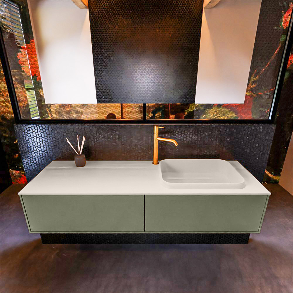 MONDIAZ ERIN 150cm mueble de baño color Army 2 cajones. Lavabo RIDGE Derecho 1 orificio color Linen. 3 MONDIAZ ERIN 150cm mueble de baño color Army 2 cajones. Lavabo RIDGE Derecho 1 orificio color Linen. - Imagen 3