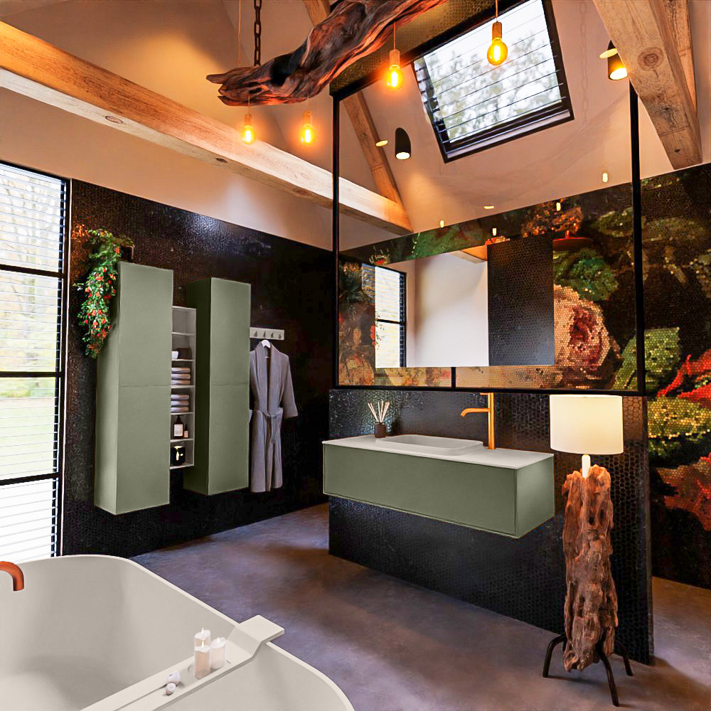 MONDIAZ ERIN 120cm mueble de baño color Army 1 cajón. Lavabo RIDGE Centro 1 orificio color Linen. 2 MONDIAZ ERIN 120cm mueble de baño color Army 1 cajón. Lavabo RIDGE Centro 1 orificio color Linen. - Imagen 2