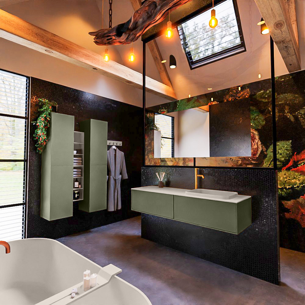 MONDIAZ ERIN 150cm mueble de baño color Army 2 cajones. Lavabo RIDGE Derecho 1 orificio color Linen. 2 MONDIAZ ERIN 150cm mueble de baño color Army 2 cajones. Lavabo RIDGE Derecho 1 orificio color Linen. - Imagen 2