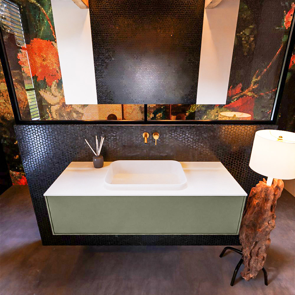 MONDIAZ ERIN 120cm mueble de baño color Army 1 cajón. Lavabo RIDGE Centro sin orificio color Talc. 3 MONDIAZ ERIN 120cm mueble de baño color Army 1 cajón. Lavabo RIDGE Centro sin orificio color Talc. - Imagen 3