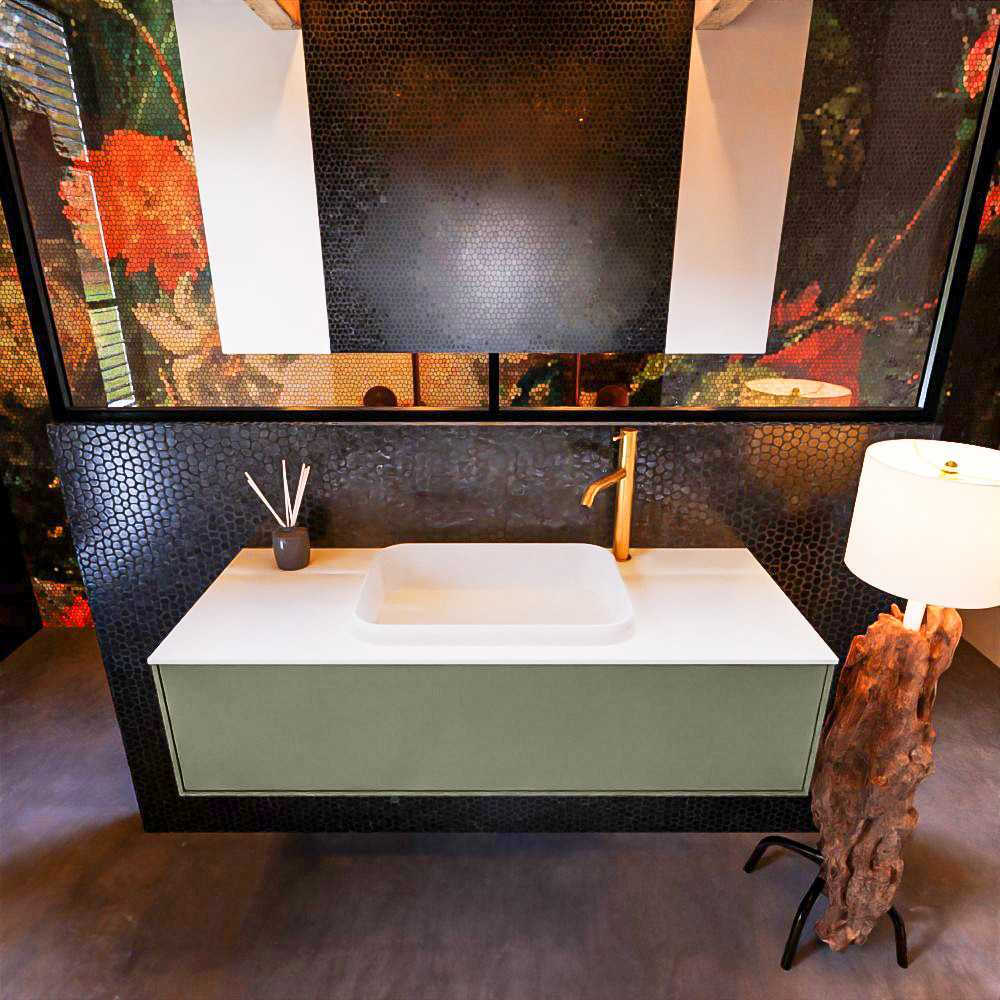 MONDIAZ ERIN 120cm mueble de baño color Army 1 cajón. Lavabo RIDGE Centro 1 orificio color Talc. 3 MONDIAZ ERIN 120cm mueble de baño color Army 1 cajón. Lavabo RIDGE Centro 1 orificio color Talc. - Imagen 3