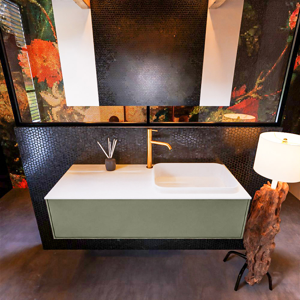 MONDIAZ ERIN 120cm mueble de baño color Army 1 cajón. Lavabo RIDGE Derecho 1 orificio color Talc. 3 MONDIAZ ERIN 120cm mueble de baño color Army 1 cajón. Lavabo RIDGE Derecho 1 orificio color Talc. - Imagen 3
