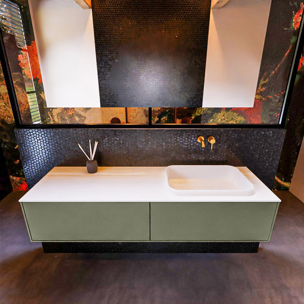 MONDIAZ ERIN 150cm mueble de baño color Army 2 cajones. Lavabo RIDGE Derecho sin orificio color Talc. 3 MONDIAZ ERIN 150cm mueble de baño color Army 2 cajones. Lavabo RIDGE Derecho sin orificio color Talc. - Imagen 3