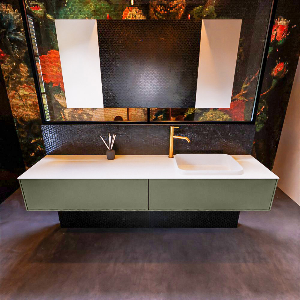 MONDIAZ ERIN 200cm mueble de baño color Army 2 cajones. Lavabo RIDGE Derecho 1 orificio color Talc. 3 MONDIAZ ERIN 200cm mueble de baño color Army 2 cajones. Lavabo RIDGE Derecho 1 orificio color Talc. - Imagen 3